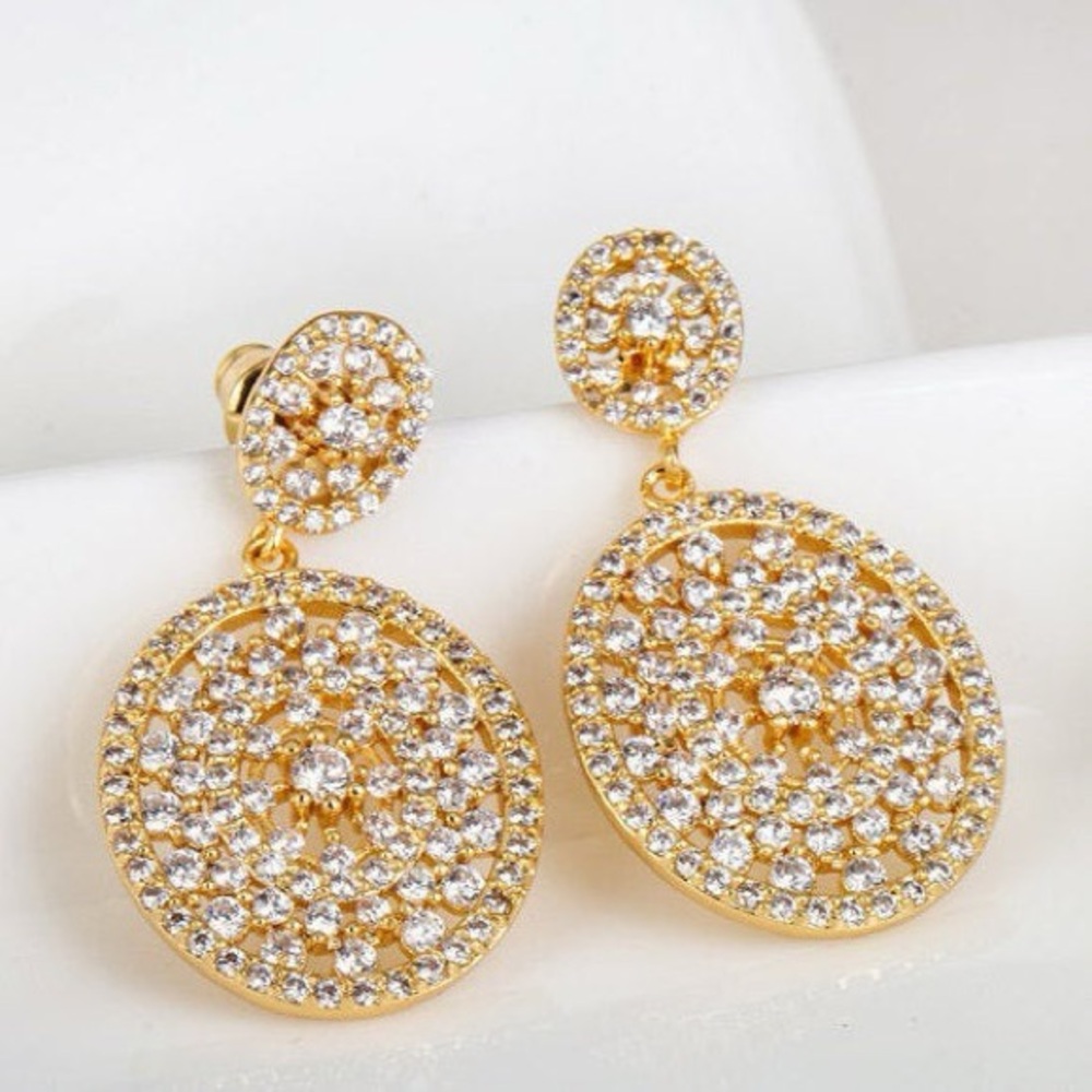 Sparkle Gold Plated Zircon Dangle Earrings Cubic Zirconia Jewelry
